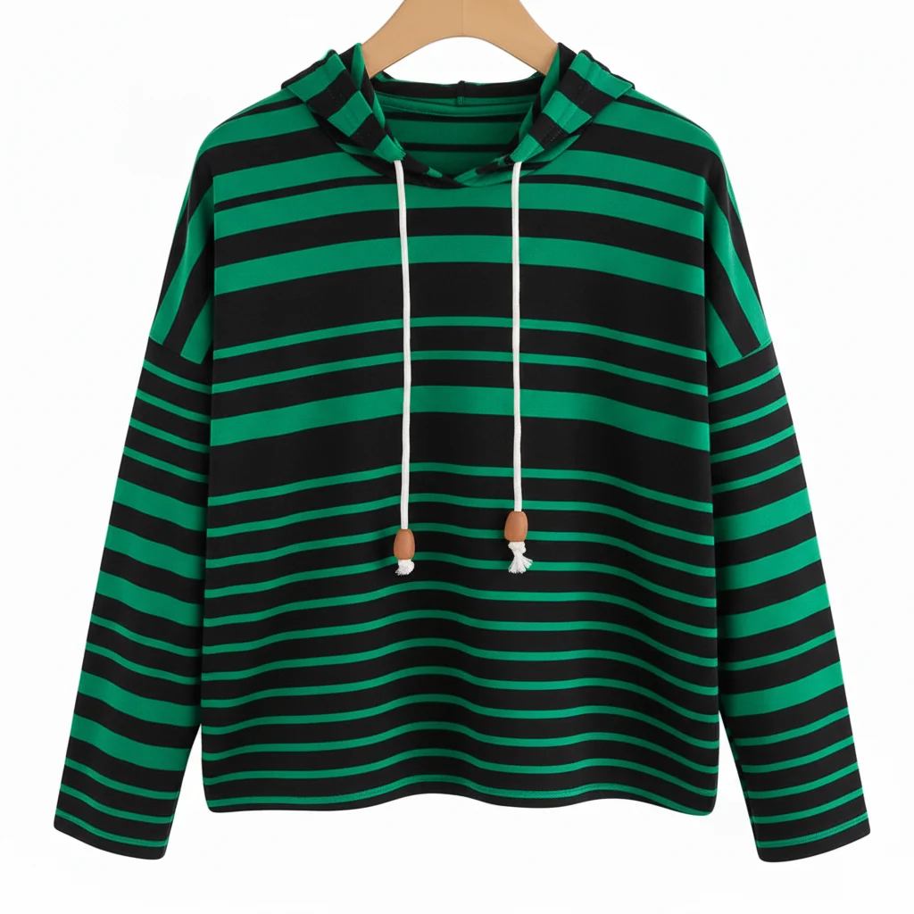 SiATEX CA - Cozy Jersey Striped Hoodie Tunic Length | Manufacturer for European and USA Companies Cozy Jersey Striped Hoodie Tunic Length | Manufacturer for European and USA Companies