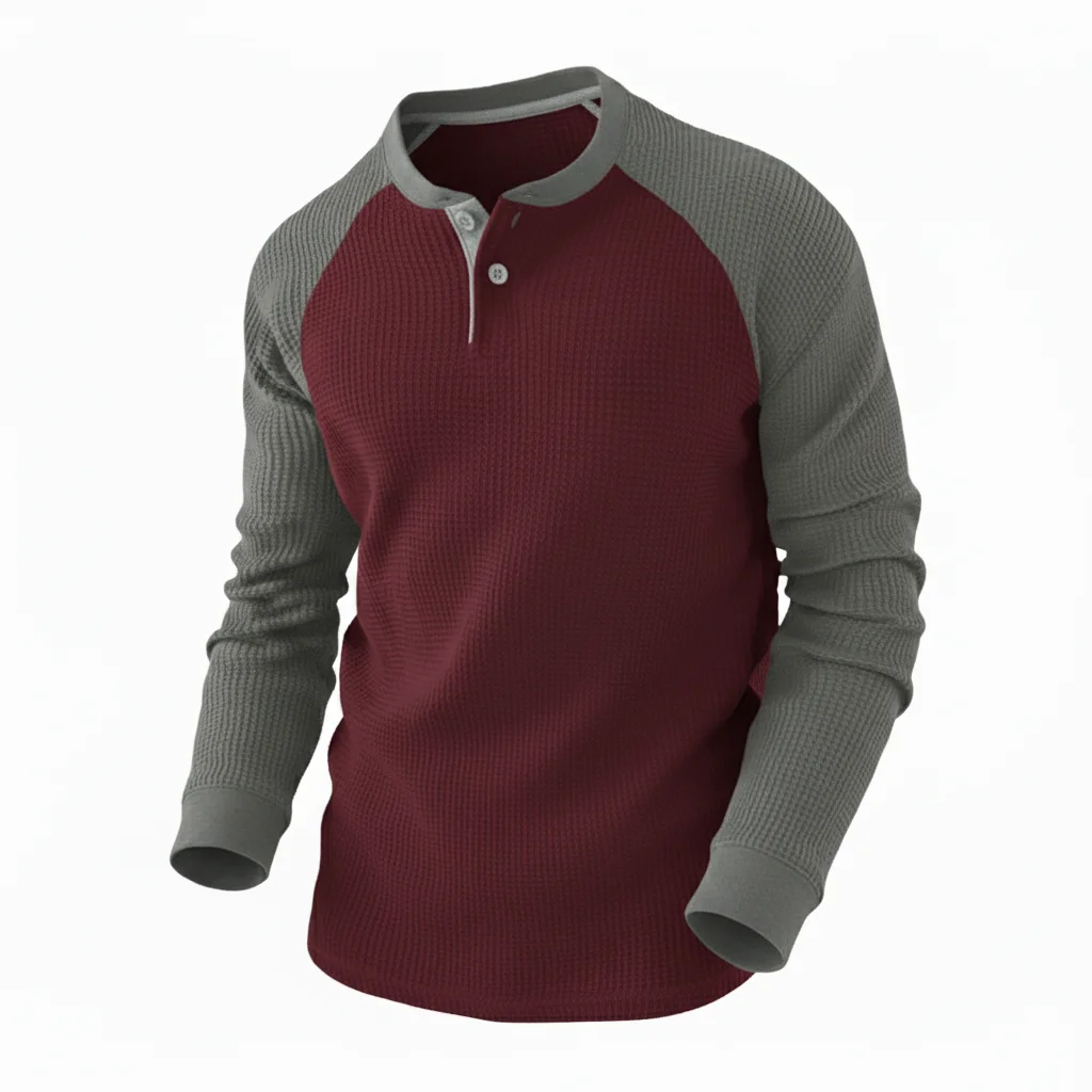 Men&rsquo;s Color Block Waffle Texture Henley Tee | Manufacturer for USA