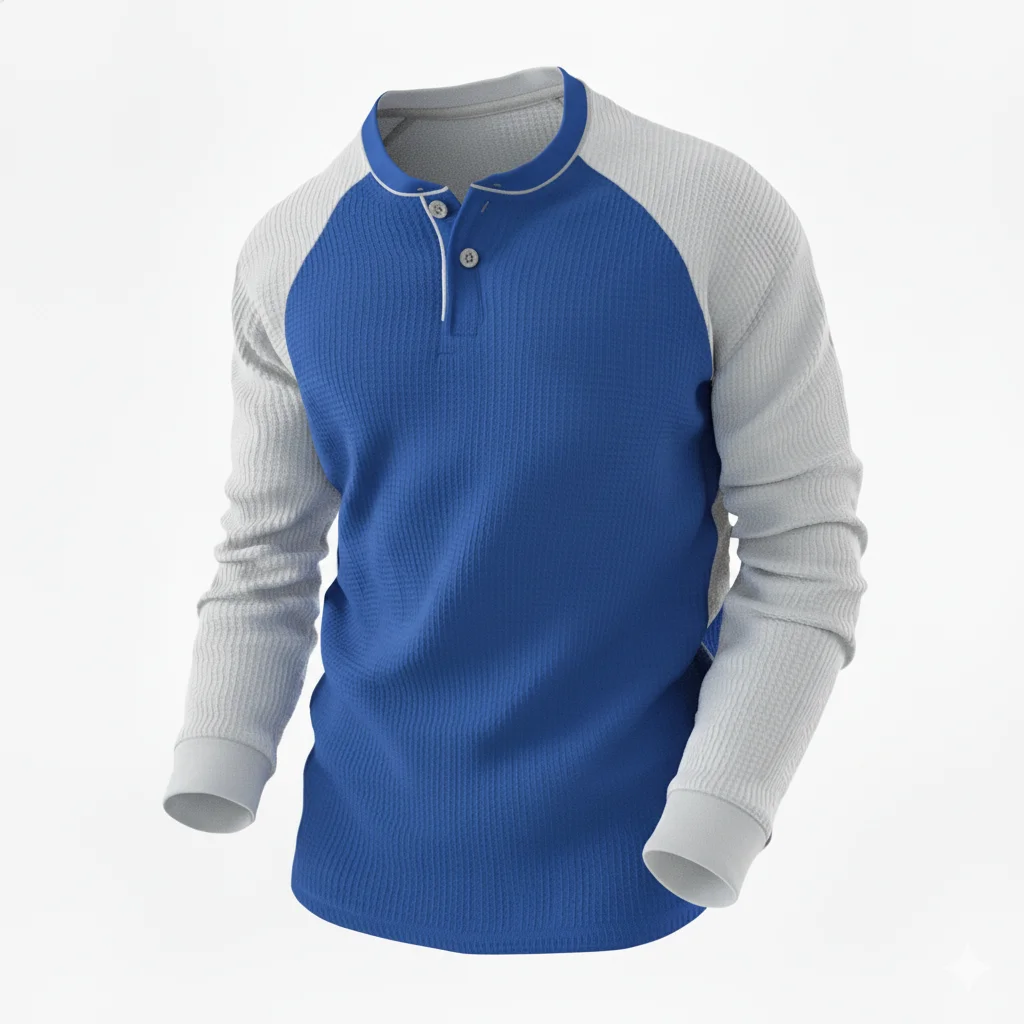 SiATEX CA - Sporty Raglan Sleeve Waffle Henley for Men | Manufacturer for USA Quality Waffle Henley T-shirt Supplier Bangladesh | Portugal