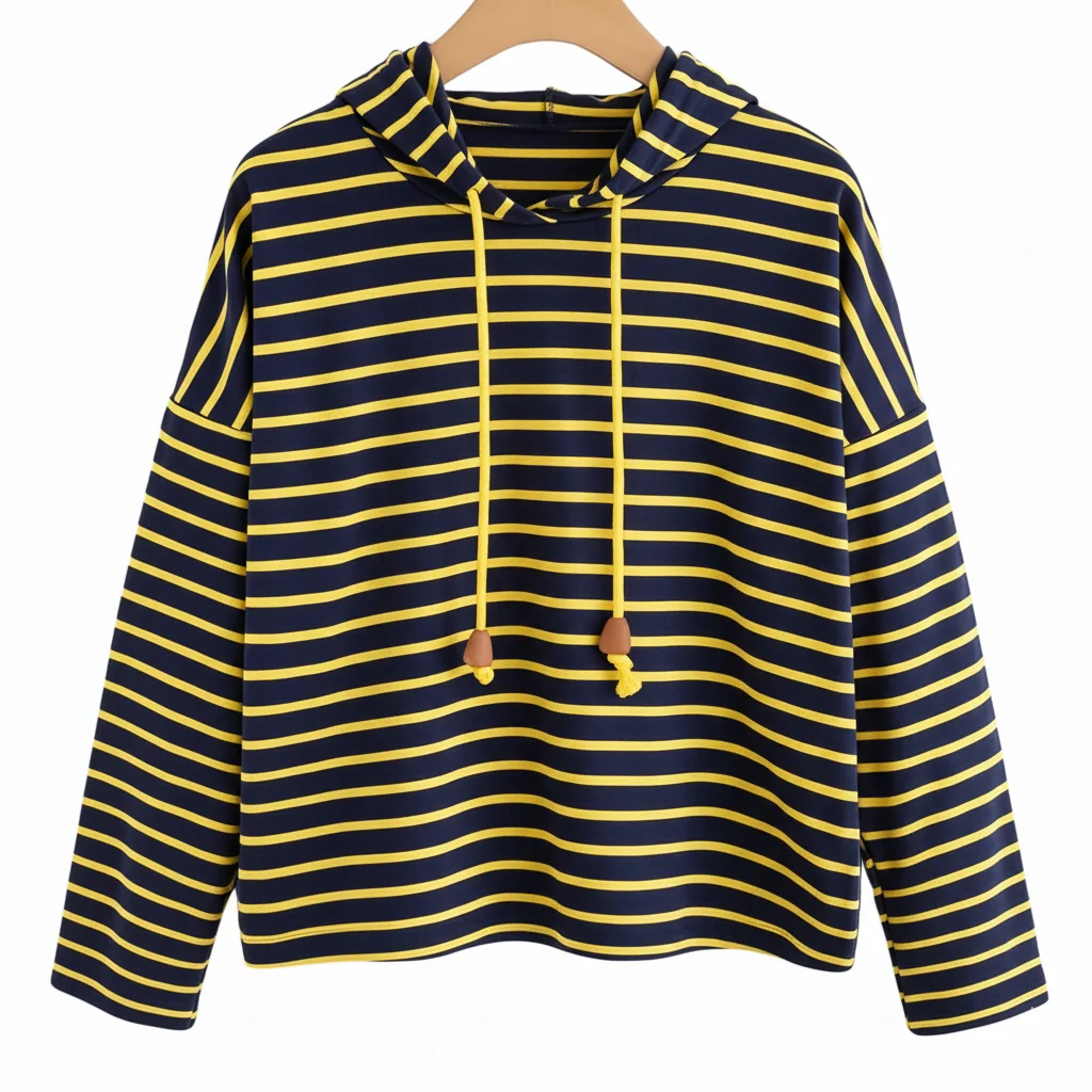 SiATEX CA - Two Tone Stripe Long Sleeve Hooded Top | Manufacturer for European and USA Companies Two Tone Stripe Long Sleeve Hooded Top | Manufacturer for European and USA Companies